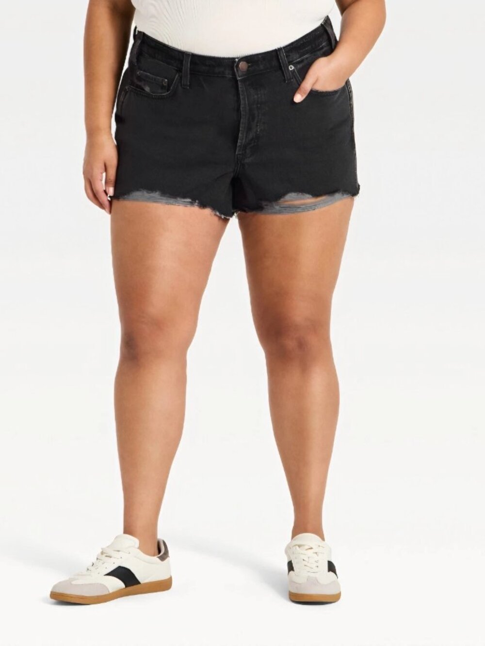 NWT Women's Universal Thread Size 22 High-Rise Cut-Off Black Destroy Jean Shorts
